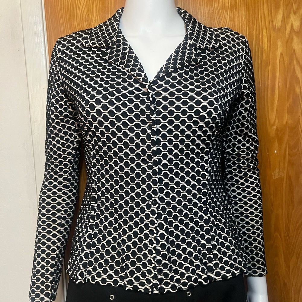Black and White Long Sleeve Button Snap Front Shirt